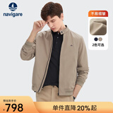Navigare意大利小帆船夹克衫男春秋季薄款透气外套立领易打理户外短款上衣 中卡其 2XL /54