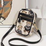 小熊依恋小众设计撞色手机包可爱布艺单肩斜跨包零钱包