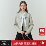 范思蓝恩23FS11208 美拉德穿搭短款皮衣外套女新款夹克 米灰色 XS