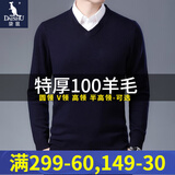 袋鼠（DAISHU）100%纯羊毛衫男冬季加厚纯色全毛V领保暖毛衣男装休闲针织打底衫 9031-上青色 XL /175(建议140-160斤)