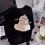 AEMAPE软糯奶fufu仿马海毛女2025秋冬新款毛衣少女chic慵懒风针织衫外套 黑色 均码 (80-135斤拍)