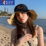 啄木鸟防晒帽子女夏季双面渔夫帽简约百搭户外出行防紫外太阳帽遮阳帽子 黑色 均码