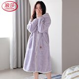 浪莎睡袍女冬季珊瑚绒加厚连帽保暖长款睡衣秋冬天休闲大码浴袍家居服 1626 M 【150-160CM/90-110斤】