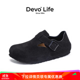 Devo的沃软木勃肯鞋男女同款单鞋绒面复古包头鞋情侣文艺休闲鞋 66008 黑色反绒牛皮 37