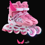 拓呈溜冰鞋儿童全套装成人男女小孩旱冰鞋滑冰鞋轮滑鞋直排轮初学者 粉单闪单鞋(翅膀+扳手) M （适合鞋码32-37码）适合脚长20-23CM