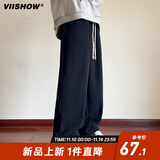 viishow美式重磅摇粒绒休闲裤男款秋冬季加绒加厚垂感抽绳直筒裤 黑色 XL
