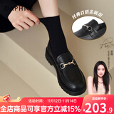 达芙妮乐福鞋女2025春季新款女鞋粗跟显瘦小皮鞋女经典百搭一脚蹬单鞋女 哑光黑（3.5CM经典百搭款） 37