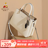 稻草人包包女包2025新款时尚牛皮手提包百搭大容量斜挎包生日礼物送老婆 奶油白-牛皮款