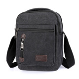 小安熊新款男士帆布包斜挎包韩版手机包小包包竖款男运动包多层次男包 黑灰色