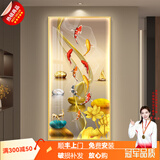 普兽带灯荷花九鱼图入户玄关装饰画客厅走廊过道竖版挂画聚财玄关挂画 九鱼聚财I款 90*180CM【推荐墙宽度121~140CM】 高端晶瓷面（高清进口画芯+铝合金边框