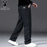 花花公子2025纯棉男士休闲裤秋冬季新款加绒加厚宽松直筒中青年工装长裤男 2223黑色 100%棉【春秋款】 XL 适合140-160斤体重