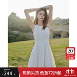 范思蓝恩夏季腰精裙气质收腰无袖背心连衣裙女夏季新款海边度假显瘦裙 瓷白色-无袖 S