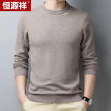 恒源祥100%羊毛衫秋冬圆领针织衫薄款男装毛衣 中卡其 2XL(185)