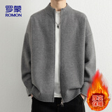 罗蒙（ROMON）针织衫男士秋冬休闲宽松落肩开衫毛衣立领上衣外套男ST10 浅灰 XL