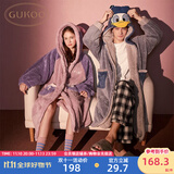 果壳（Gukoo）睡衣女冬季迪士尼联名珊瑚绒柔软加厚连帽睡袍可外穿情侣睡衣D 蓝色唐老鸭男睡袍 XL