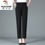 啄木鸟中年老年女裤夏季薄款休闲款妈m妈裤子高腰弹力大尺码直筒裤纯色 黑色 T28款 单件装 夏季 薄款 2XL 建议【100-120斤穿】