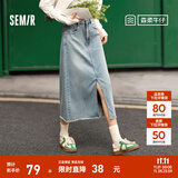 森马（Semir）森柔牛仔|牛仔半身裙女毛边潮流夏季显瘦复古开叉直筒裙个性 牛仔浅蓝88101 M