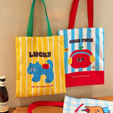 范爷家卡通小猫帆布包大容量收纳袋通勤手提包上课购物便携轻便双面布袋