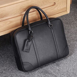 JUINA男士手提横款公文包牛皮大容量14-15英寸商务通勤简约出差定型 黑色十字纹-大号 大包 14英寸