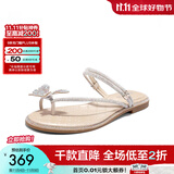 百丽（Belle）小福蝶夹脚人字拖女商场款水钻拖鞋A9K1DBL4 银色-平跟款 38 (240mm)