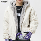 Homlean重磅毛领连帽座山雕棉服男女款冬季加绒保暖情侣外套HY98卡其M