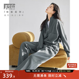 对白时尚通勤运动卫衣两件套女2025秋装新款外套直筒长裤休闲套装 深灰色 L