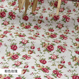 京弗 碎花仿棉麻布料格子沙发布料帆布田园手工包布头桌布印花亚麻布 粉色玫瑰 1米价