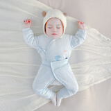 宝宝棉服秋冬季分体夹棉套装0一2月3婴儿冬装新生和尚服保暖衣服 H826软糯中厚蓝色 59 码 1-4个月宝宝