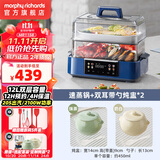 摩飞电器（Morphyrichards）多功能电蒸锅家用智能速蒸锅全透明视窗不锈钢蒸格预约保温12L大容量电炖锅MR1158 12L 轻奢蓝+双耳炖盅*2【推荐套装】