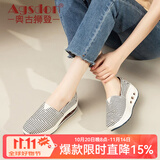 奥古狮登厚底帆布鞋女韩版老北京布鞋爆百搭妈妈鞋摇摇鞋坡跟休闲鞋懒人鞋 3301款条纹蓝色 37