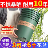 大海边 塑料花盆加仑花盆绿萝月季多肉大口径加仑盆种菜盆 矮胖1号（10个装） 不带托盘