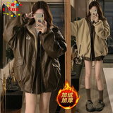 CTOX美拉德风pu皮衣两面穿外套女冬季2025新款百搭加绒加厚机车棉服 咖啡皮【双面穿】 M 100-110斤