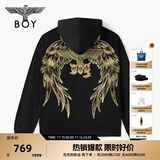 BOY LONDON【灿若繁星】秋情侣风外套潮牌刺绣开衫连帽卫衣N06904 黑色金色翅膀 M