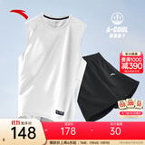 安踏（ANTA）速干背心丨男透气运动跑步2025秋季健身无袖上衣晨练服篮球坎肩 【背心+裤子】白黑 L (175) 建议130-150斤