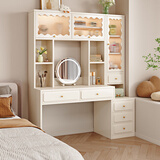 兆泽实木梳妆台收纳柜一体书桌新款带高架卧室床边小型化妆桌桌子 1.0底柜带门款【实际单玻璃翻门】