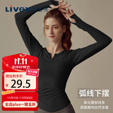 生活秀（Livex）瑜伽服长袖t恤V领运动显瘦速干上衣训练健身跑步女舞蹈服星耀黑XL