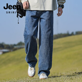 JEEP SPIRIT牛仔裤男士夏季纯色宽松直筒潮流痞帅百搭长裤882 深蓝色 M