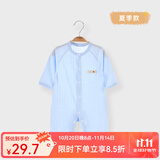 婧麒婴儿衣服夏季薄款新生宝宝提花连体衣纯棉空调服爬服夏装单件 小鲸鱼蓝 73cm