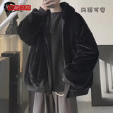 边七双面穿棉衣男秋冬季韩版潮流宽松仿羊羔绒棉服潮牌棉袄毛绒外套 高质量MY10黑色 L