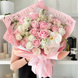 冉子花坊鲜花速递生日礼物同城配送玫瑰混搭花束向日葵康乃馨花篮抱抱桶 粉玫瑰混搭花束