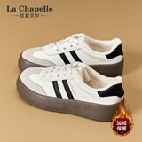 拉夏贝尔（La Chapelle）女鞋冬季德训鞋厚底百搭板鞋加绒可选棉鞋子女 白黑-加绒款 38