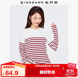 佐丹奴T恤女纯棉条纹海军风海魂衫开叉下摆圆领长袖t恤女13322802