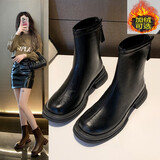 骏炳马丁靴女靴秋冬季加绒保暖踝靴厚底机车短靴子女英伦风时装瘦瘦靴 DM-格森&kY9889黑色单里 37