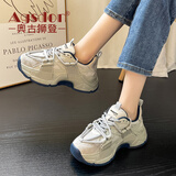 奥古狮登老爹鞋女2025新款秋冬ins潮男女同款百搭厚底运动鞋网面休闲鞋女 231009灰色【四季款】 37