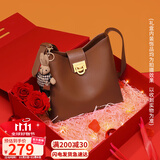 viney牛皮包包女包品牌水桶包轻奢单肩斜挎包生日礼物高级感送女友老婆