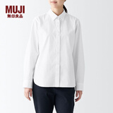 无印良品 MUJI 女式 水洗平纹衬衫 长袖休闲百搭衬衣春款纯棉全棉BCB35C3S 白色 L(165/88A)