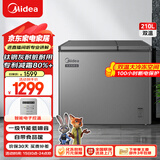 美的（Midea）210升双温双箱家商两用冰柜大冷冻小冷藏卧式节能低音冷柜小型冰箱BCD-210DKEM(E)钛钢灰国家补贴