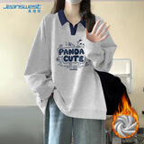 真维斯（Jeanswest）卫衣女春新款2026Polo领学院风印花宽松外套小个子薄款上衣服潮流