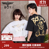 BOY LONDON【范丞丞同款】夏季短袖情侣小熊涂鸦满印潮牌T恤N01909 黑色 M 此款偏大，建议拍小一码