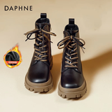 达芙妮厚底加绒马丁靴女2025秋冬雪地靴软底百搭短靴加厚保暖棉鞋女外穿 黑卡其色【薄绒款】 38